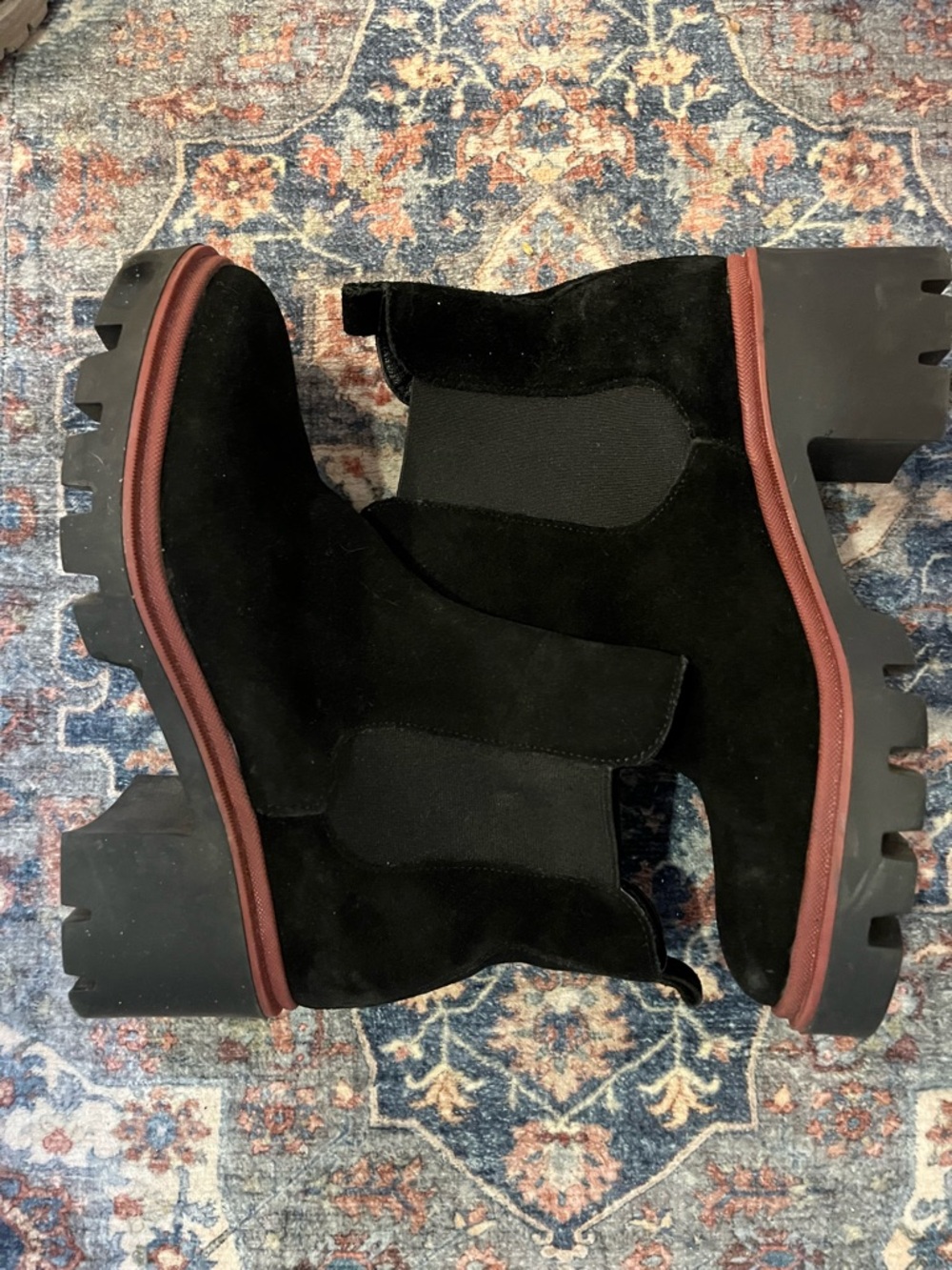 Black Suede Chunky Heeled Boots NWOT